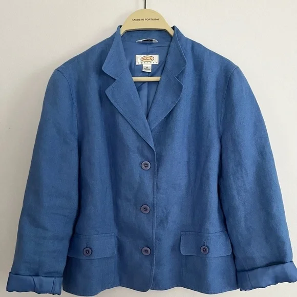 Talbots Periwinkle Blue 100% Linen Blazer Size 10 Petite - Picture 3 of 12